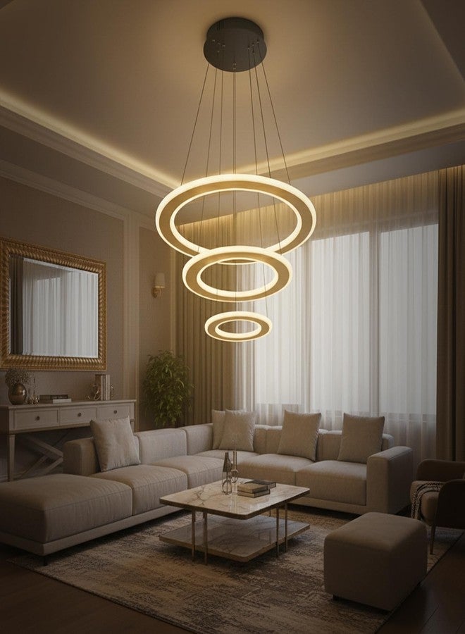 Lamp master 3 Ring Modern LED Chandelier Ceiling Lamp | Gold Finish Pendant Light with 3 Color | Decorative Chandelier for Living Room, Dining Room, Bedroom, Restaurants & Cafe Interior, Home & Office - Image 5